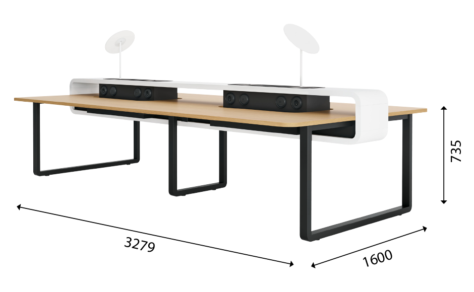 Dimensions of the 8-user Hushspot: 3279 x 1600 x 735 mm
