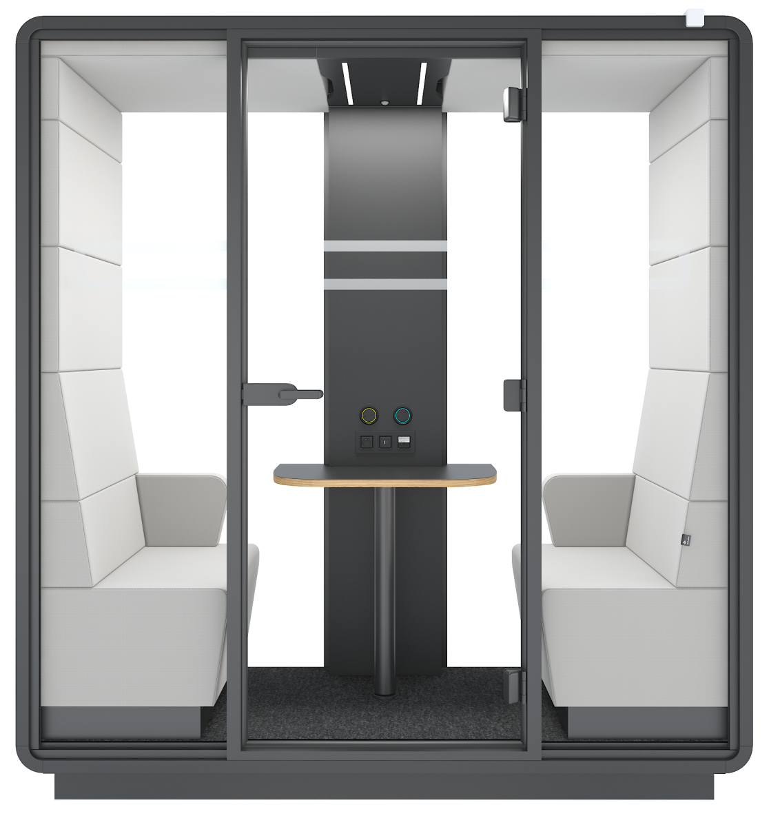 Hushmeet S acoustic pod seen from the front