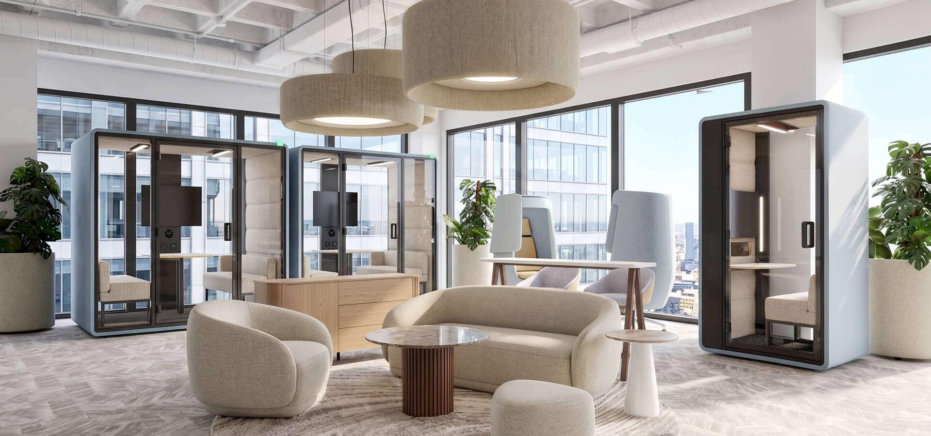 Office with Hushoffice acoustic pods